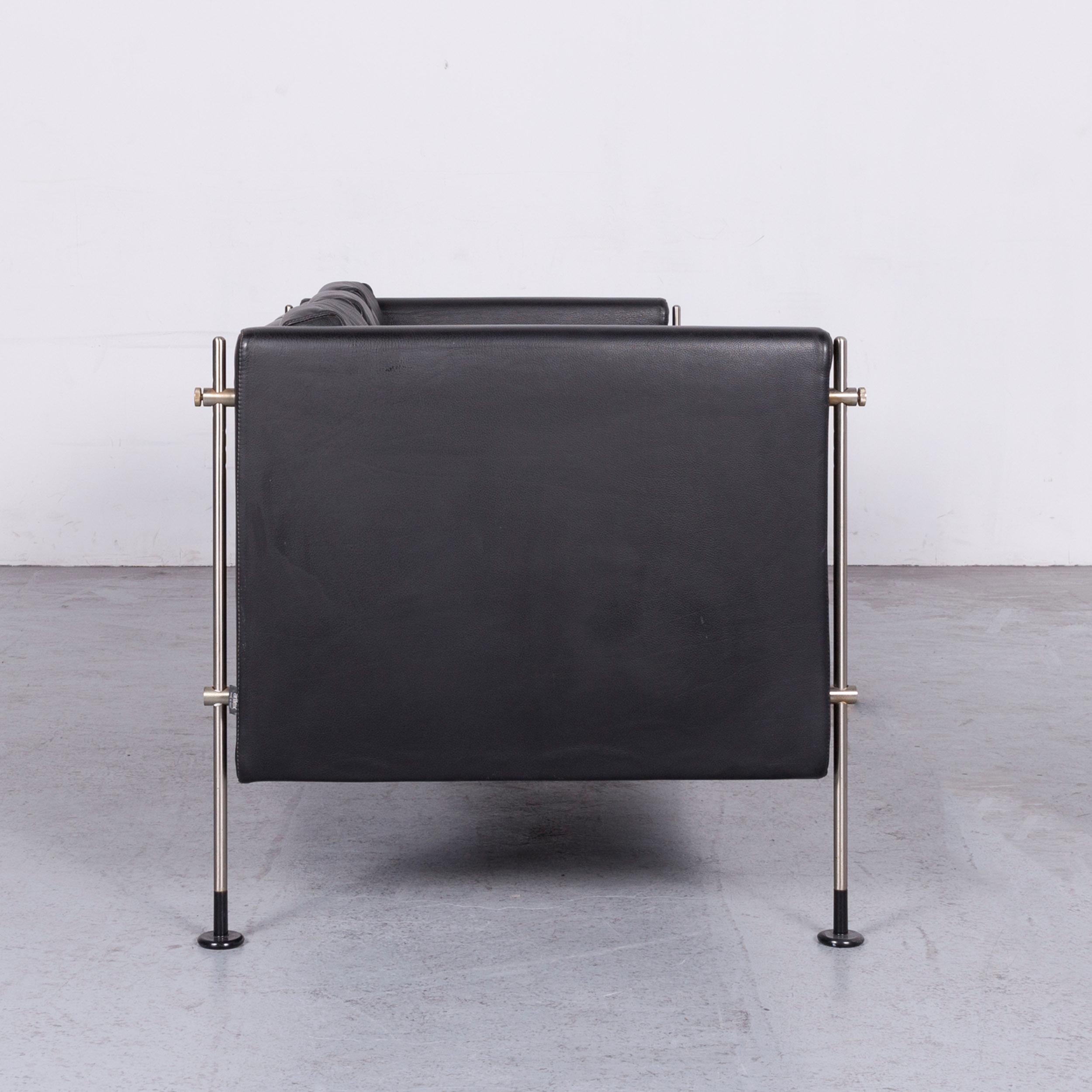 Arflex Felix Leather Sofa Black Three-Seat Chair For Sale 2