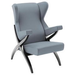 Fauteuil Arflex Fiorenza en tissu bleu découpé en acier et cadre noir de Franco Albini