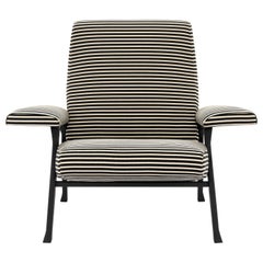 Arflex Hall Armchair Black & White Riga Fabric and Wenge Legs by Roberto Menghi
