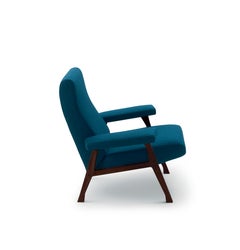 Arflex Hall Armchair in Blue Divina Fabric and Wood Legs by Roberto Menghi