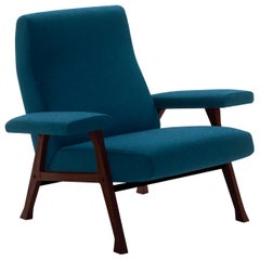 Arflex Hall Armchair in Blue Divina Fabric and Wood Legs by Roberto Menghi