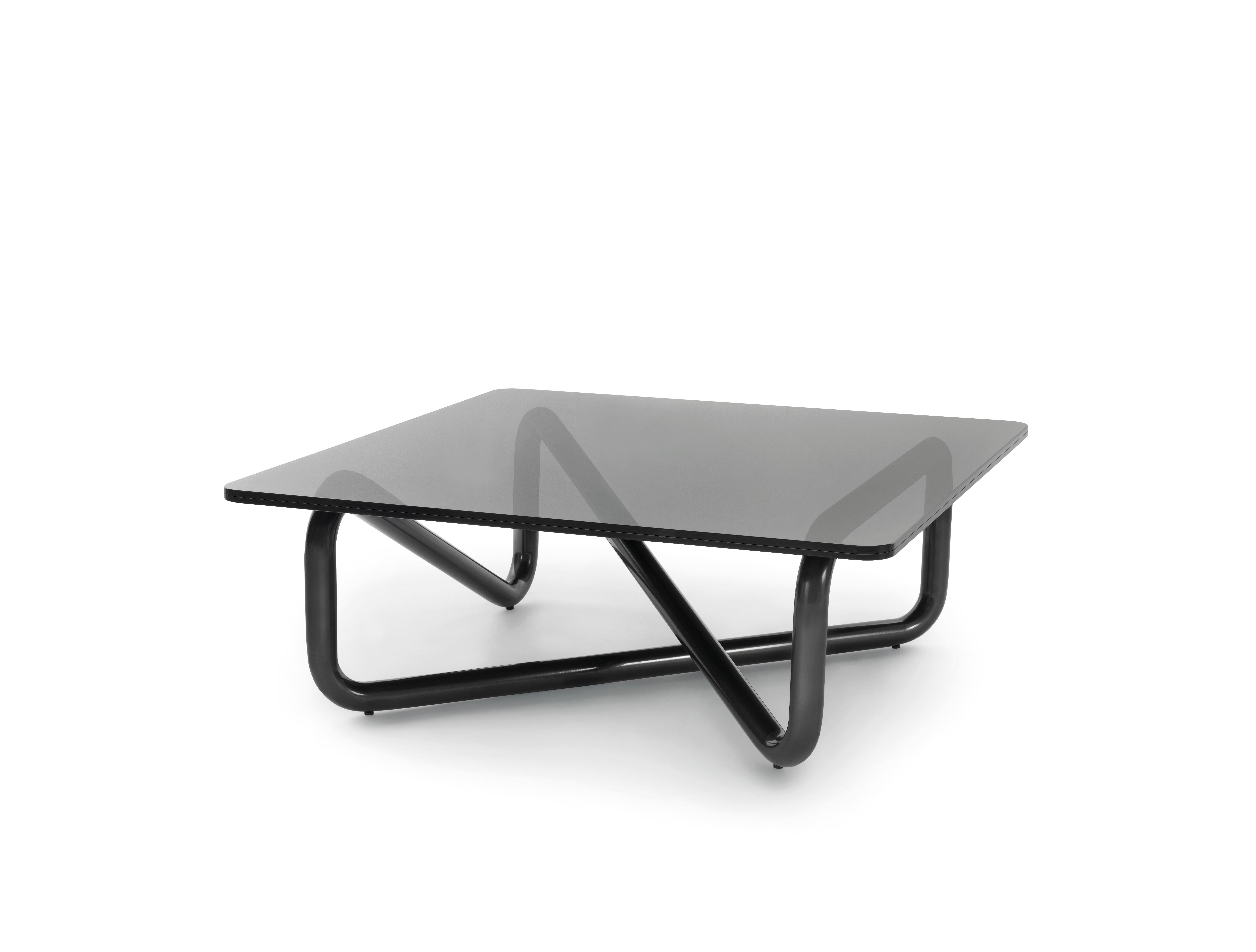 Arflex Infinity Small Table in Fume Glass with Grey Base by Claesson Koivisto Rune. The mathematical symbol of eternity is a figure that resembles a horizontal figure 8. The analogy is of course that if you follow the line it will take you eternity