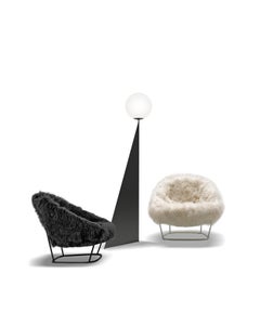 Arflex Katrin Armchair in Natural Fur with White Metal Legs by Carlo Colombo