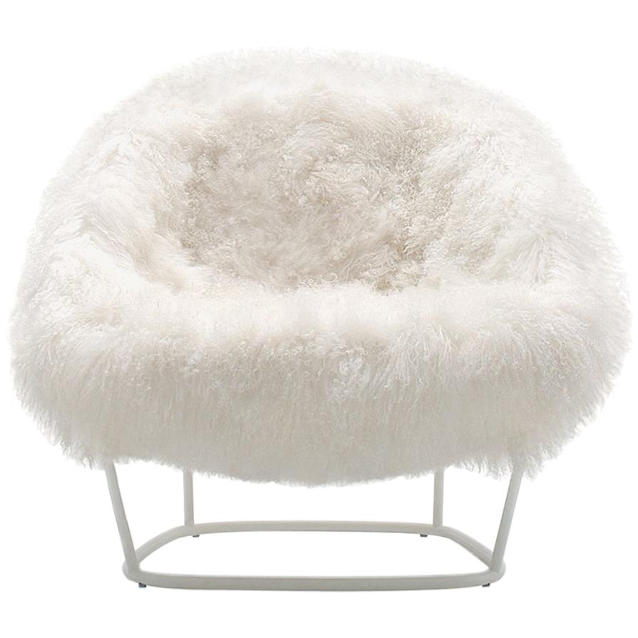 Arflex Katrin Armchair in Natural Fur with White Metal Legs by Carlo Colombo For Sale