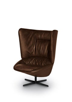 Arflex Ladle Armchair with High Backrest in Giada Leather by Luca Nichetto