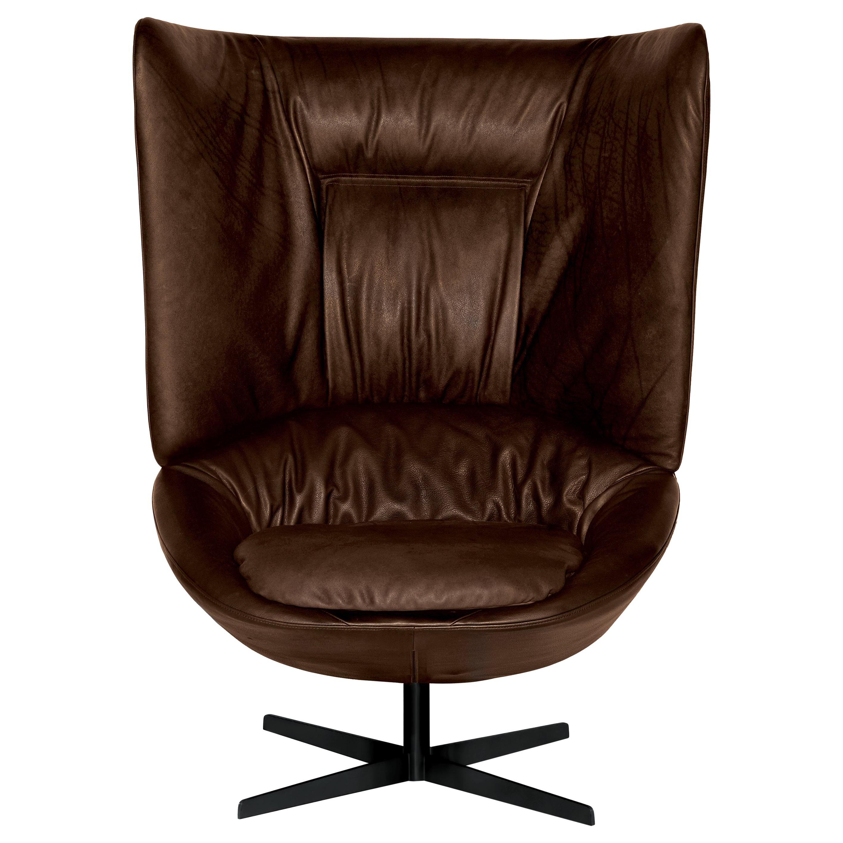 Arflex Ladle Armchair with High Backrest in Giada Leather by Luca Nichetto