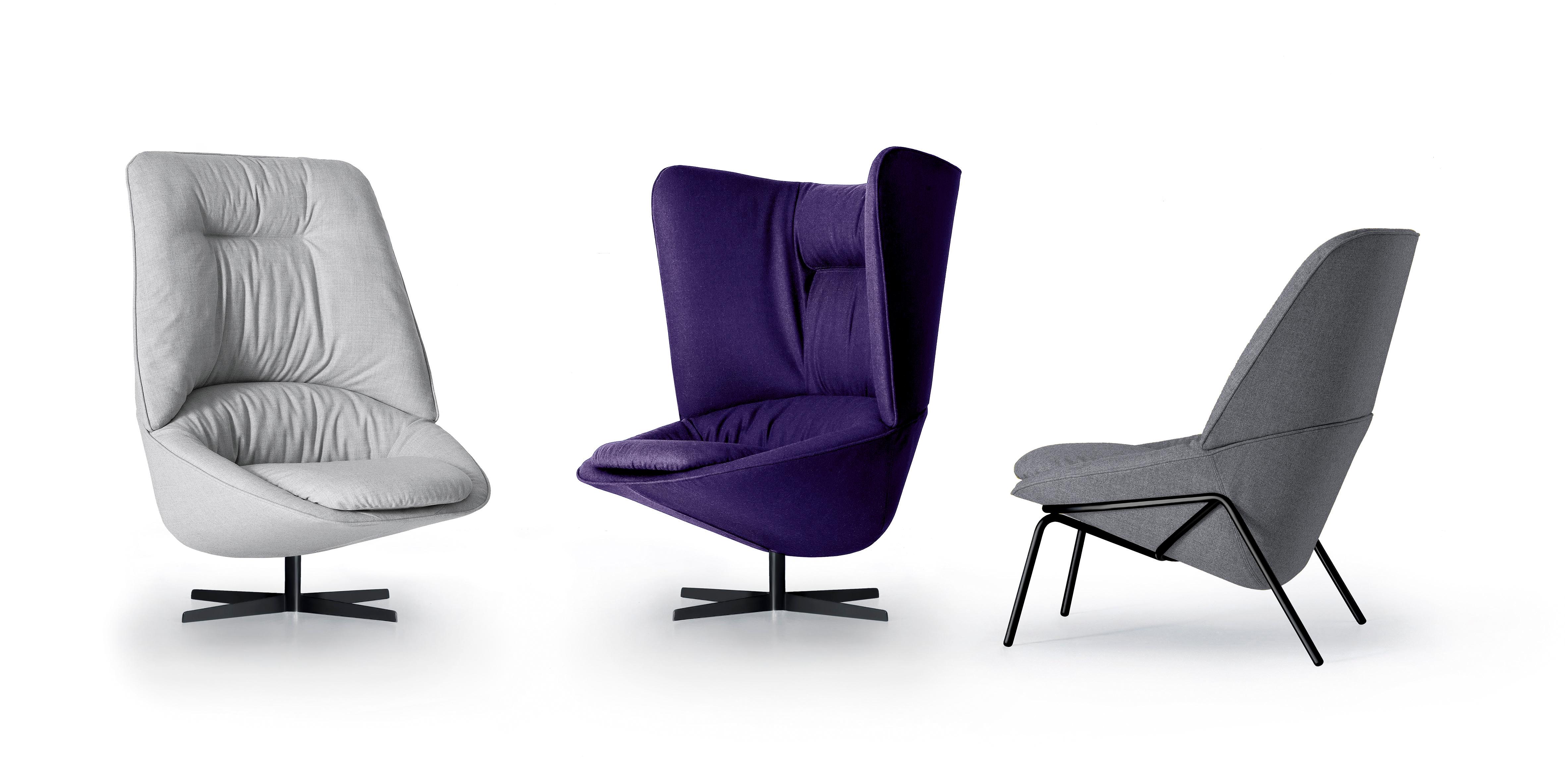 Fauteuil pivotant Arflex Ladle avec dossier moyen en tissu Lama de Luca Nichetto. Il est possible de créer une très grande possibilité de propositions avec un caractère personnel, en maintenant le point de vue esthétique et fonctionnel, qui se