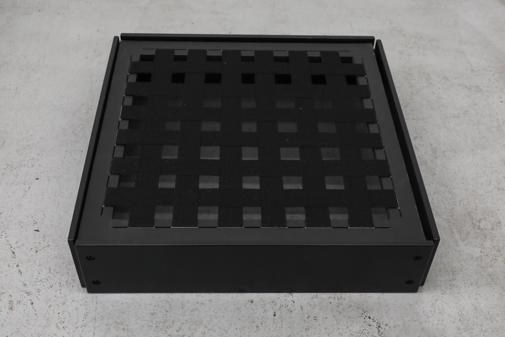 Pouf anni '70 di Rolf Heide per ICF con cuscino a righe e base nera in vendita 1