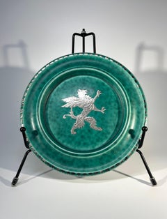 Argenta Griffon Plate, Applied Silver Decoration Wilhelm Kage, Gustavsberg 1930s