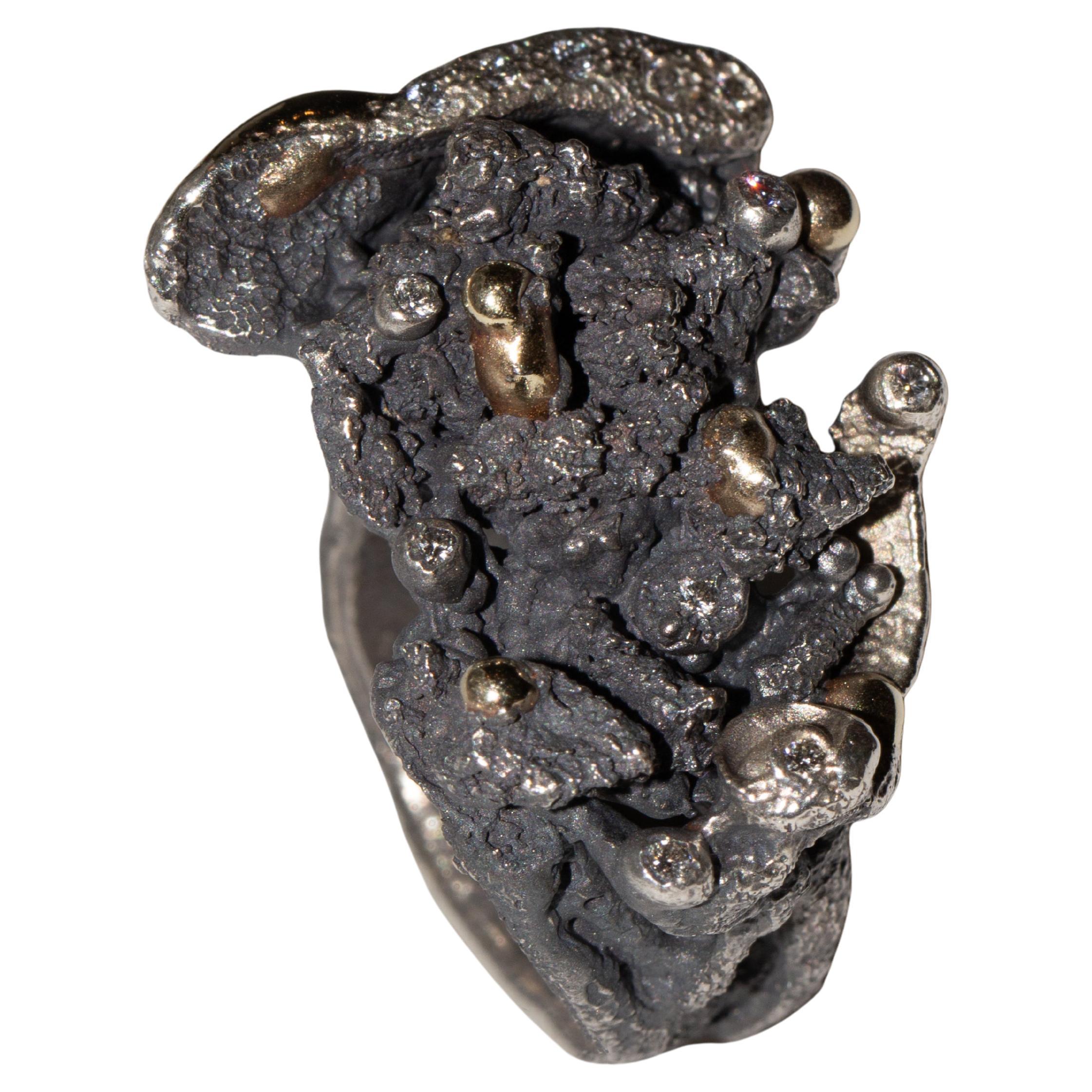 Argentamento Nero Sculptural Ring in 925 Silver by Brando Pilgiò
