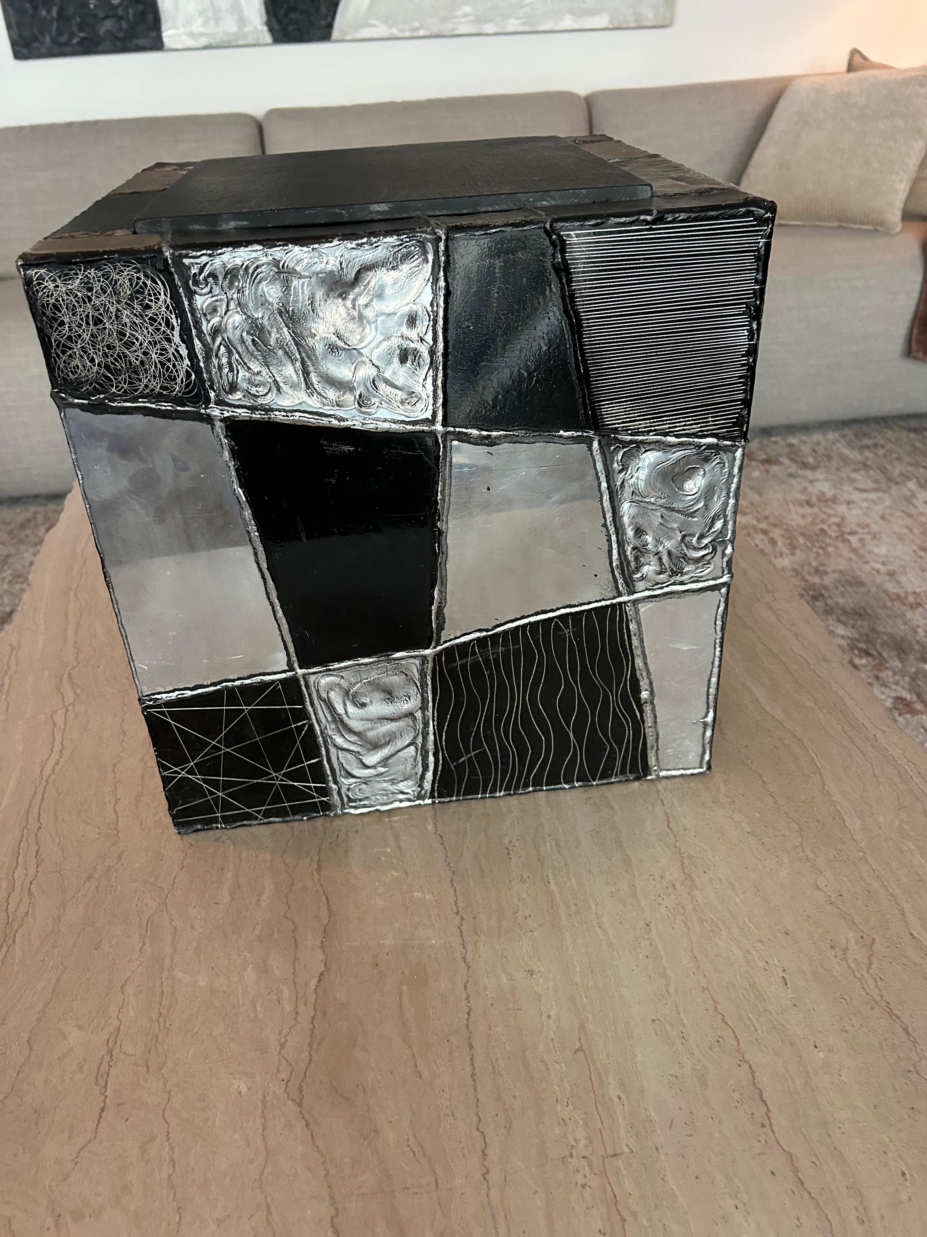 Aluminum Argente cube side table by Paul Evans For Sale