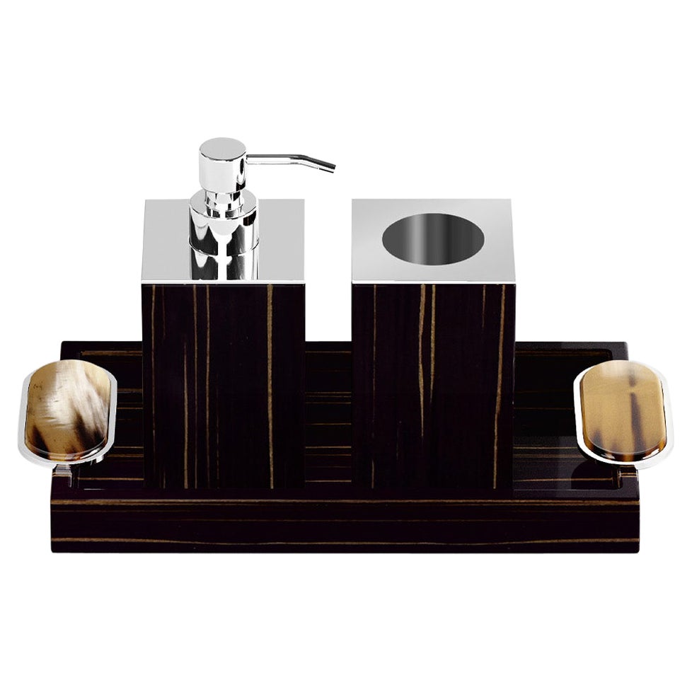Argentella-Bad-Set aus glänzendem Ebenholz und Corno Italiano, Mod. 2435-2438-2441