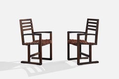 Argentine Designer, Armchairs, Wood, Leather, Argentina, 1970s