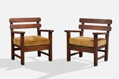 Argentine Designer, Armchairs, Wood, Mohair, Argentina, 1960s