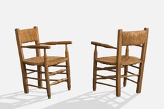 Argentine Designer, Armchairs, Wood, Papercord, Argentina, 1950s
