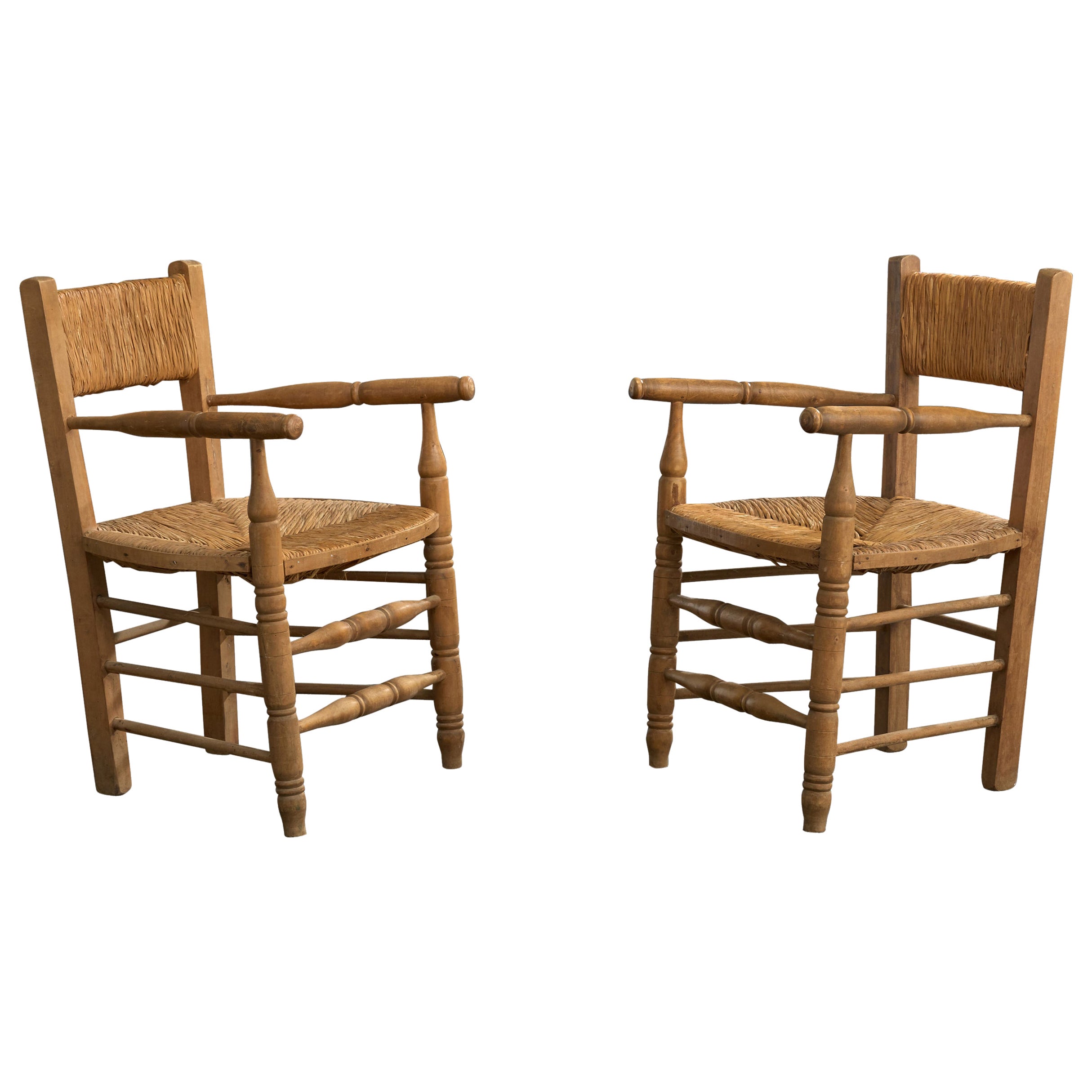 Argentine Designer, Armchairs, Wood, Papercord, Argentina, 1950s