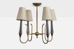 Argentine Designer, Chandelier, Brass, Metal, Fabric, Argentina, 1950s