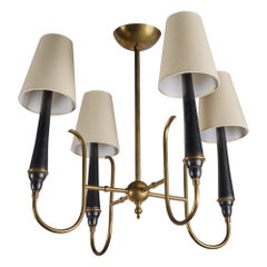 Argentine Designer, Chandelier, Brass, Metal, Fabric, Argentina, 1950s