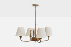 Argentine Designer, Chandelier, Brass, Teak, Fabric, Argentina, 1950s