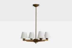 Argentine Designer, Chandelier, Wood, Brass, Fabric, Argentina, 1950s