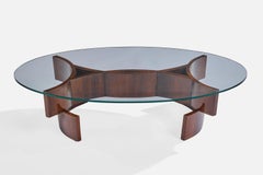 Argentine Designer, Coffee Table, Wood, Glass, Argentina, 1960s