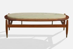 Argentine Designer, Coffee Table, Wood, Marble, Brass, Argentina, 1950s