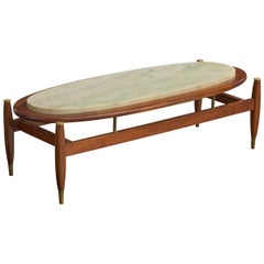 Argentine Designer, Coffee Table, Wood, Marble, Brass, Argentina, 1950s
