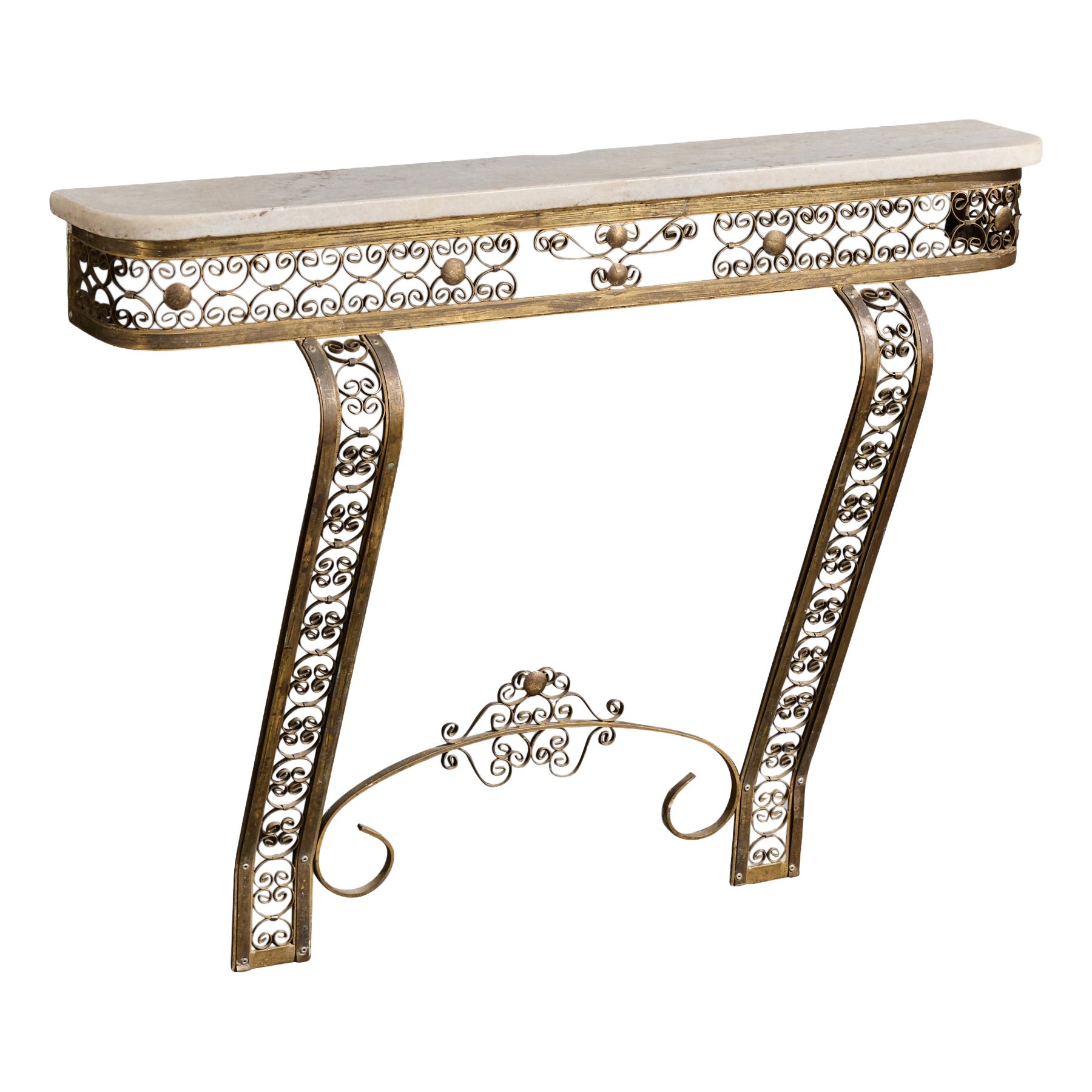 Argentine Designer, Console Table, Metal, Marble, Argentina, 1960s For Sale