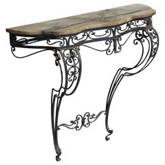 Argentine Designer, Console Table, Wrought Iron, Marble, Argentina, 1950s