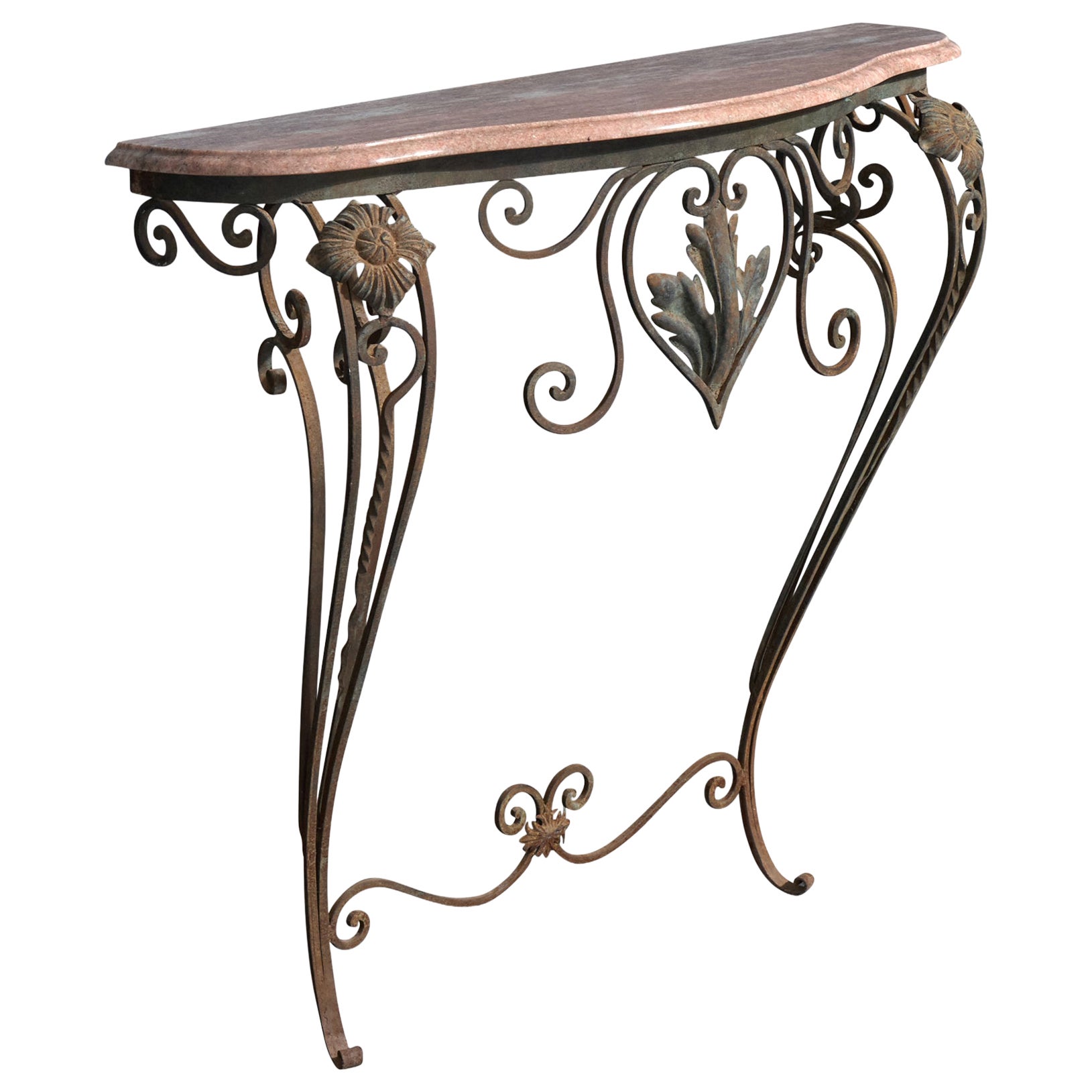 Designer argentin, table console, fer forgé, marbre, Argentine, années 1950 en vente