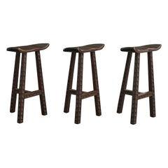 Argentine Designer, Counter Stools, Wood, Argentina, 1970s