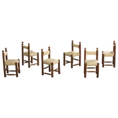 Argentine Designer, Dining Room Chairs, Oak, Fabric, Argentina, 1980s