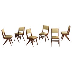 Argentine Designer, Dining Room Chairs, Wood, Vinyl, Argentina, 1960s