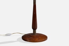 Argentine Designer, Floor Lamp, Wood, Brass, Fabric, Argentina, 1950s