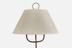Argentine Designer, Floor Lamp, Wood, Brass, Fabric, Argentina, 1950s