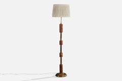 Designer argentino, lampada da terra, legno, ottone, tessuto, Argentina, anni '50