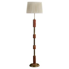 Argentine Designer, Floor Lamp, Wood, Brass, Fabric, Argentina, 1950s