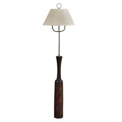 Argentine Designer, Floor Lamp, Wood, Brass, Fabric, Argentina, 1950s
