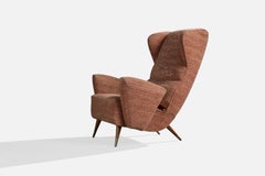 Argentine Designer, Lounge Chair, Fabric, Wood, Brass, Argentina, 1950s