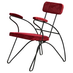 Argentine Designer, Lounge Chair, Iron, Velvet, Argentina, 1950s
