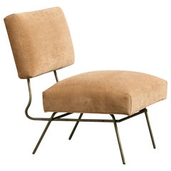 Argentine Designer, Lounge Chair, Metal, Velvet, Argentina, 1950s