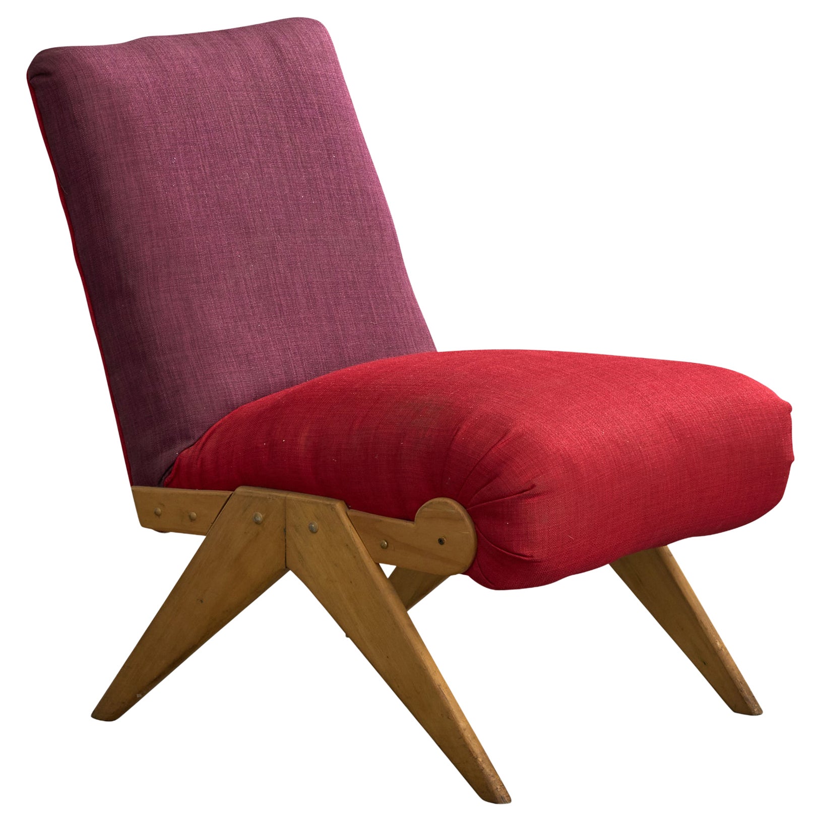 Argentine Designer, Lounge Chair, Wood, Fabric, Argentina, 1950s For Sale