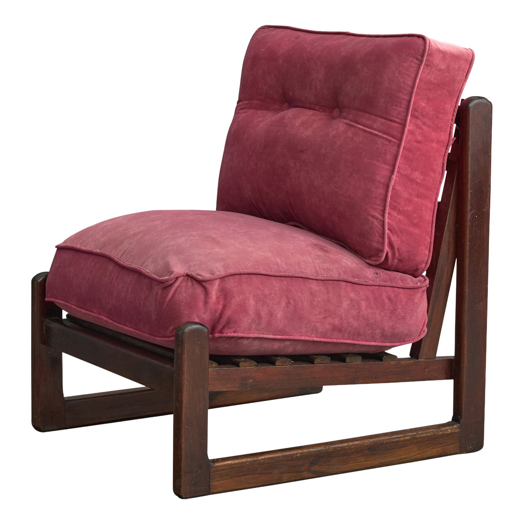 Argentine Designer, Lounge Chair, Wood, Fabric, Argentina, 1960s
