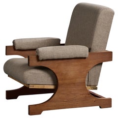 Argentine Designer, Lounge Chair, Wood, Fabric, Argentina, 1960s