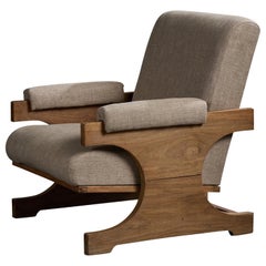 Argentine Designer, Lounge Chair, Wood, Fabric, Argentina, 1960s