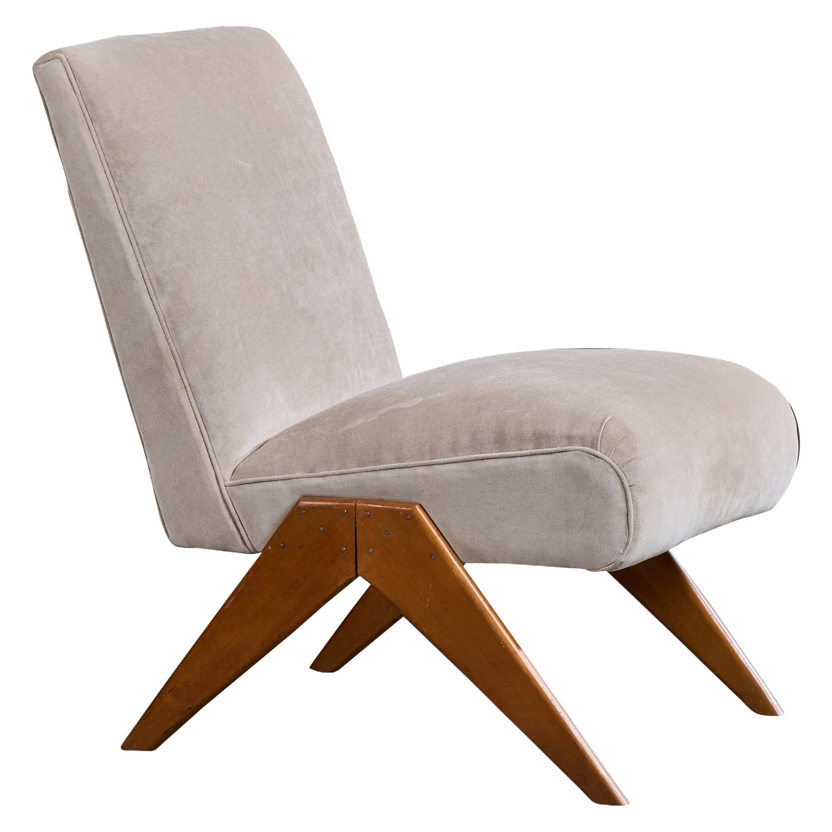 Argentine Designer, Lounge Chair, Wood, Fabric, Argentina, 1960s For Sale