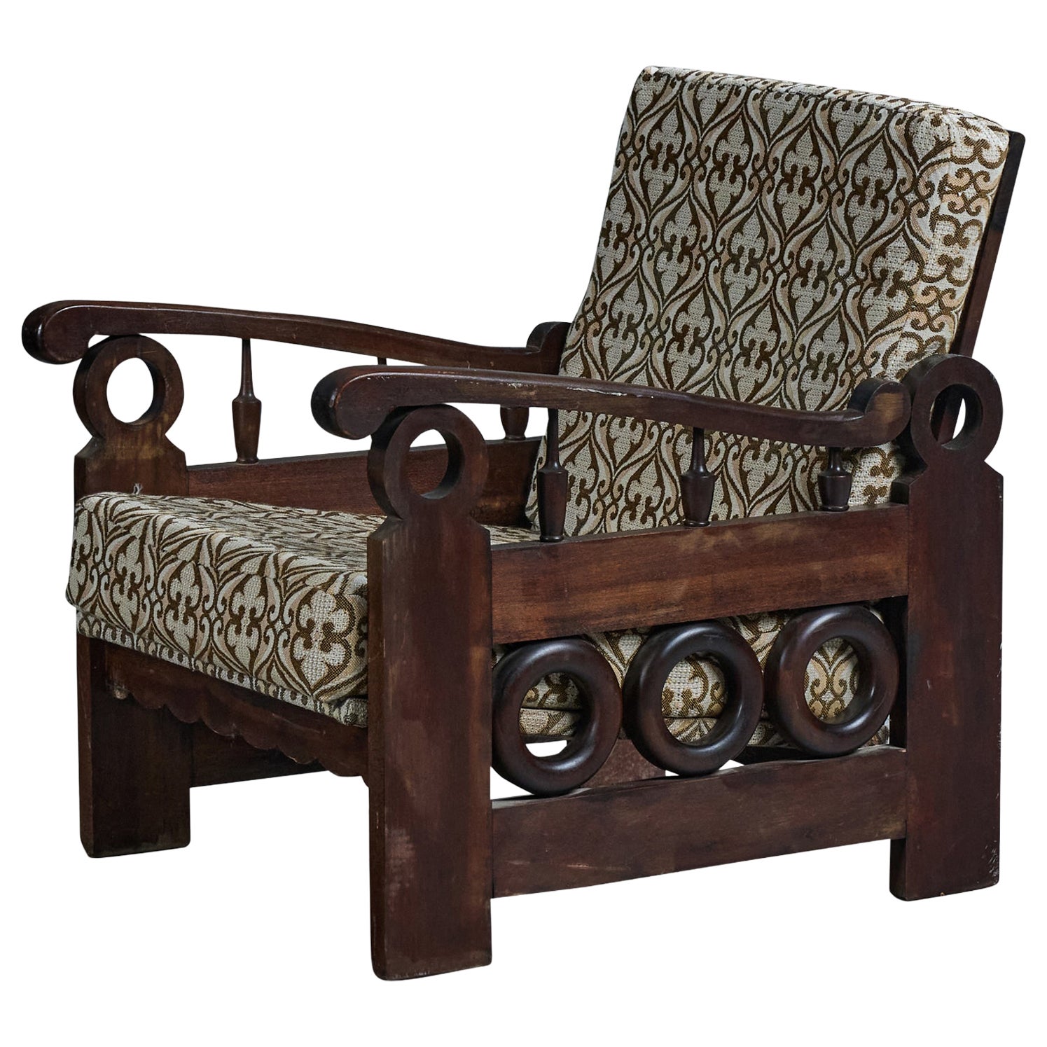 Argentine Designer, Lounge Chair, Wood, Fabric, Argentina, 1970s