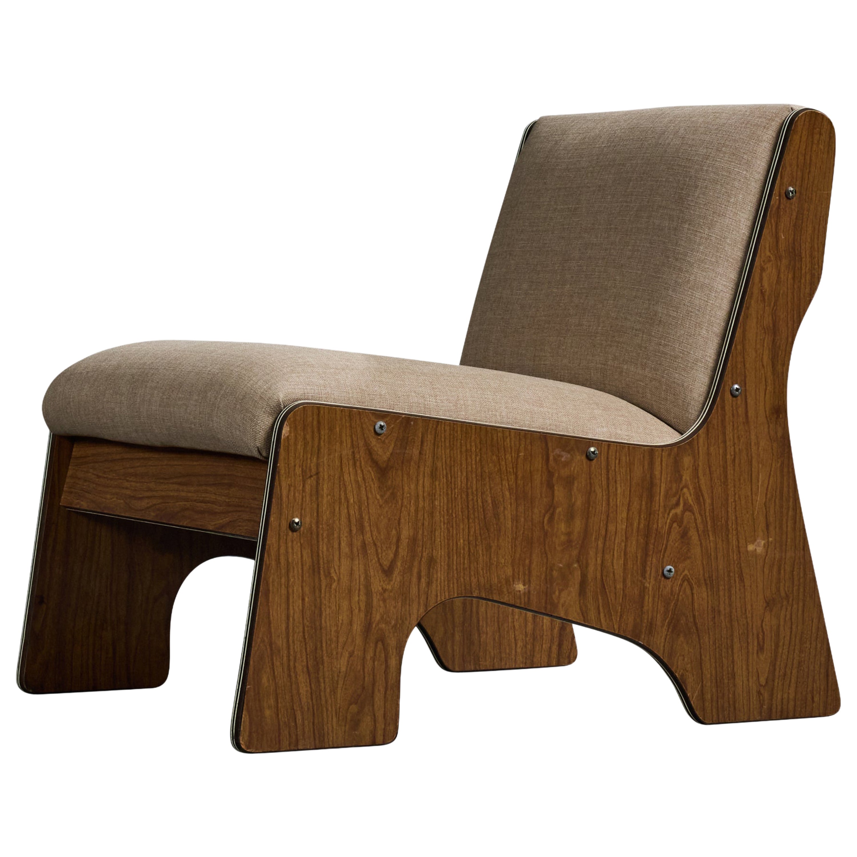 Argentine Designer, Lounge Chair, Wood, Fabric, Argentina, 1970s