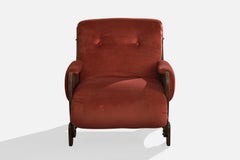Argentine Designer, Lounge Chair, Wood, Velvet, 1960s