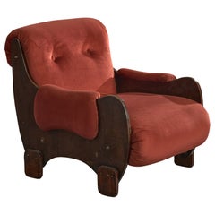Argentine Designer, Lounge Chair, Wood, Velvet, 1960s